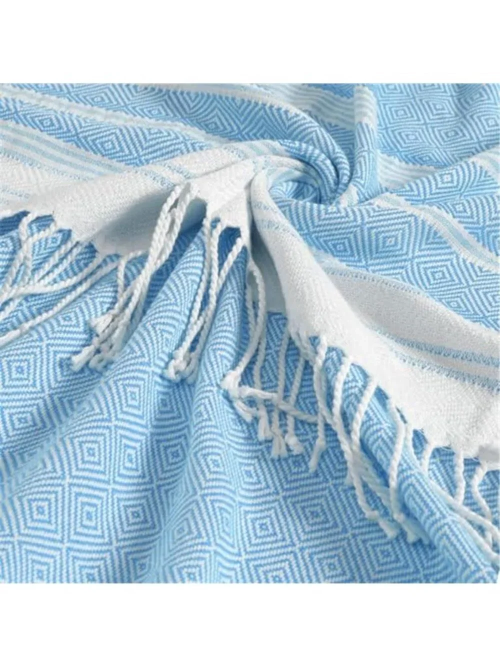 Oversized Turkish Beach Towel Light Blue Quick Dry Cotton 74 X 38 Tassel Towel
